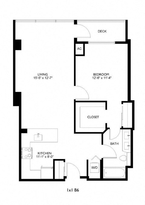 Floor plan for 1 bed, 1 bath, 867 sqft